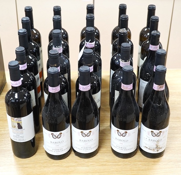 Twenty five various bottles of wine to include Barolo 1997 and Sesti Sauvignon 2009. Condition - fair, storage history unknown